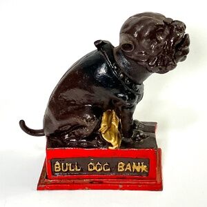 Vintage Cast Iron Bull Dog Mechanical Bank  - Book Of Knowledge